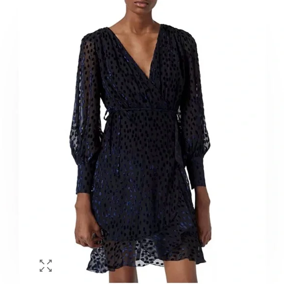 The Kooples Polka Dot Burnout Velvet Wrap Dress - Picture 1 of 8